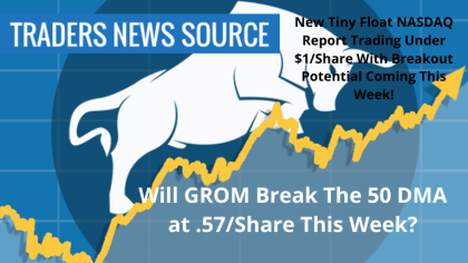 Looking for GROM to break the 50 DMA this week. New tiny float NASDAQ report under $1/share coming soon…